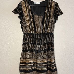 Gold & Black Print Dress XL
